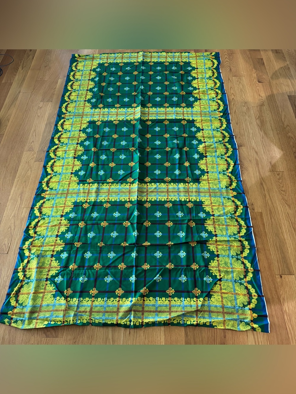 Vintage Veritable Cotton Java Fabric Panel Green Batik Lace Border Cotton